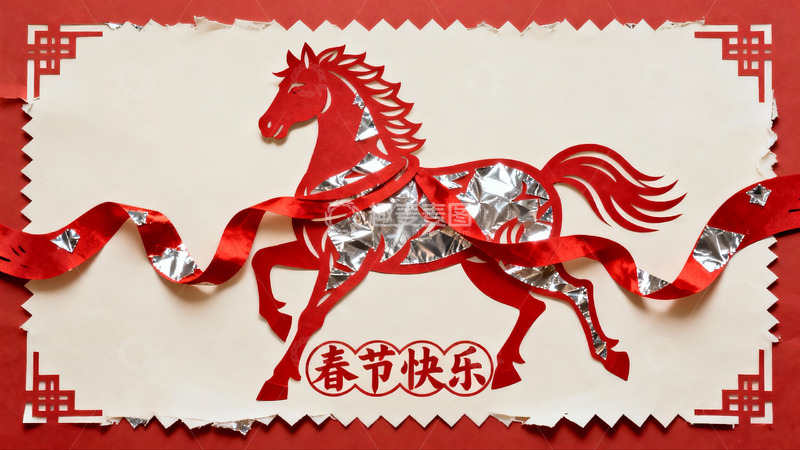 高清大图下载【趣麦麦图】春节剪纸马年装饰画