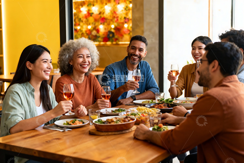 高清大图下载【趣麦麦图】朋友聚餐欢笑共享美食