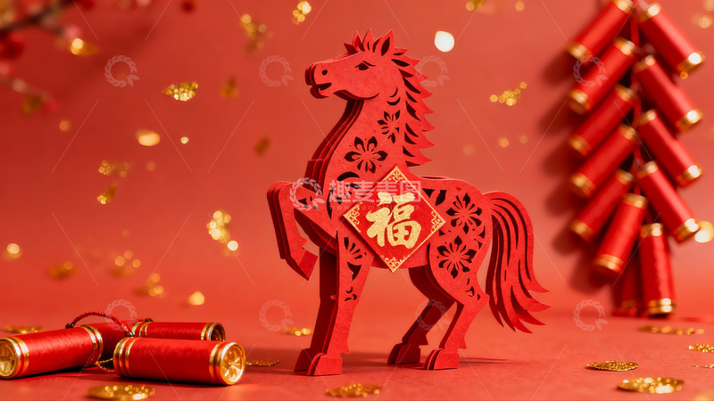 高清大图下载【趣麦麦图】红色纸马新年装饰品