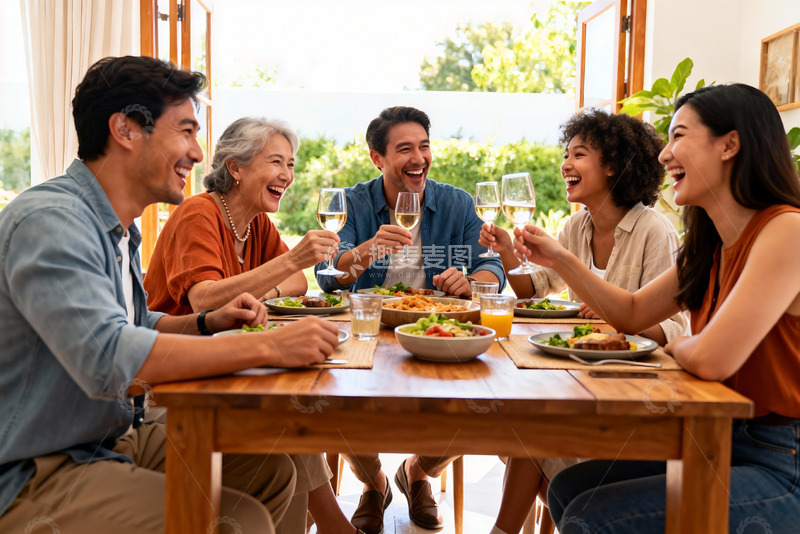 高清大图下载【趣麦麦图】家人朋友聚餐欢笑