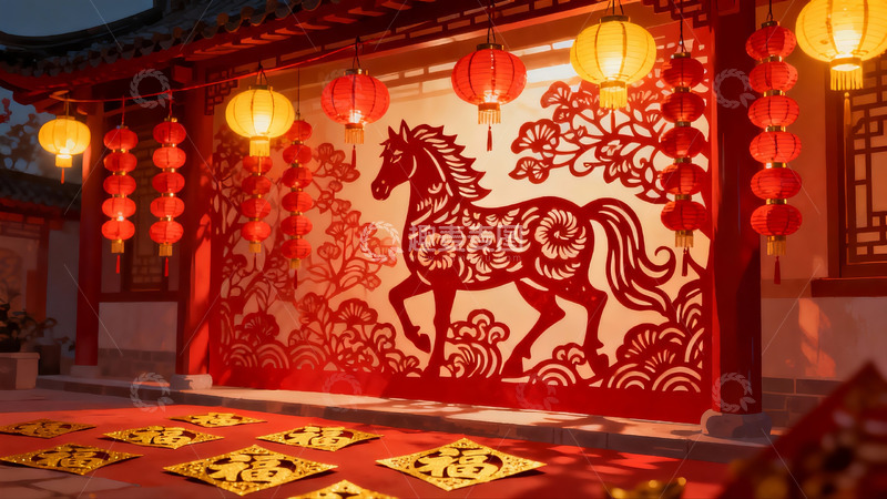 高清大图下载【趣麦麦图】春节装饰下的传统建筑夜景