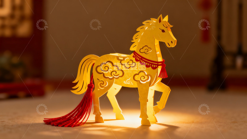 高清大图下载【趣麦麦图】金色纸马灯饰光影艺术