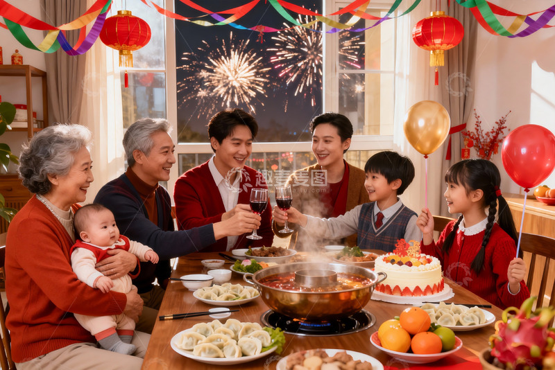 高清大图下载【趣麦麦图】春节家庭聚餐欢庆团圆