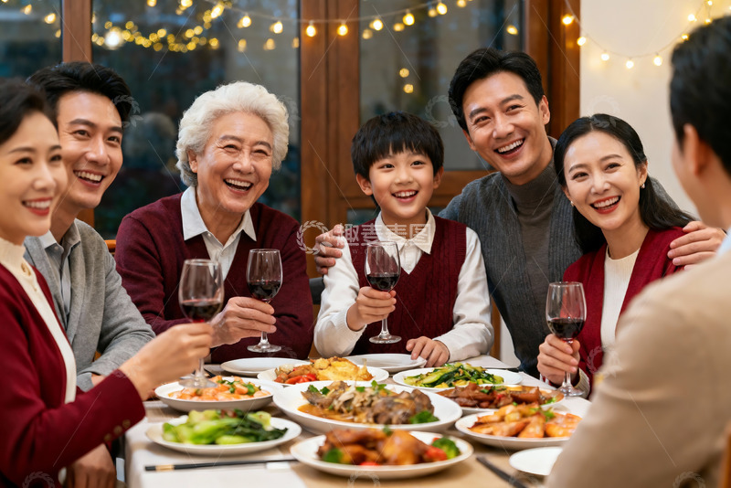 高清大图下载【趣麦麦图】温馨家庭聚餐欢笑共享美食