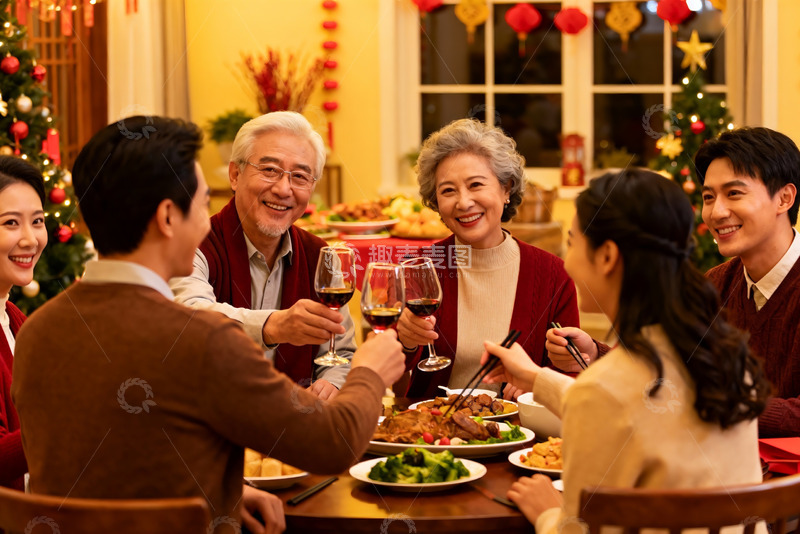 高清大图下载【趣麦麦图】家庭聚餐欢庆团圆时刻