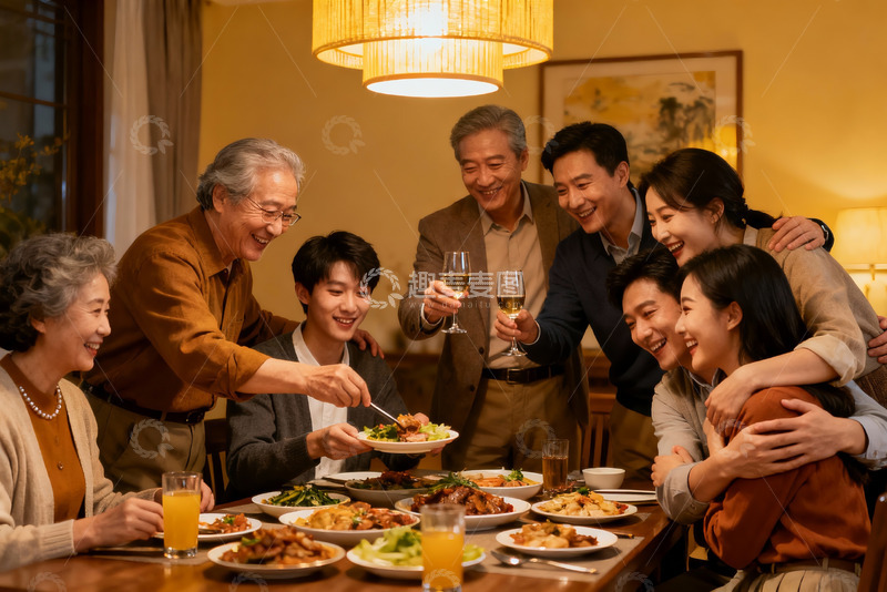 高清大图下载【趣麦麦图】家庭聚餐欢庆时刻