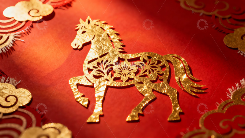 高清大图下载【趣麦麦图】金色剪纸马迎新春