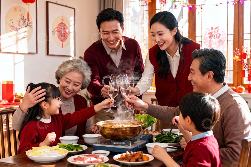 高清大图下载【趣麦麦图】三代同堂家庭聚餐其乐融融