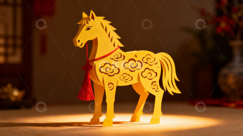 高清大图下载【趣麦麦图】金色纸马剪纸艺术作品