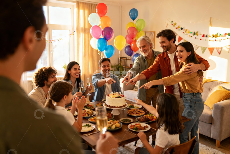 高清大图下载【趣麦麦图】家庭聚会欢庆生日场景