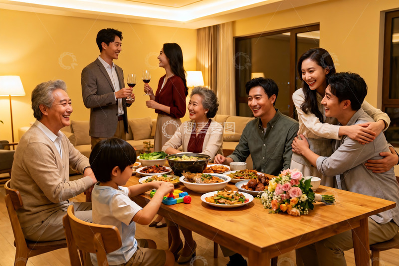 高清大图下载【趣麦麦图】温馨家庭聚餐其乐融融