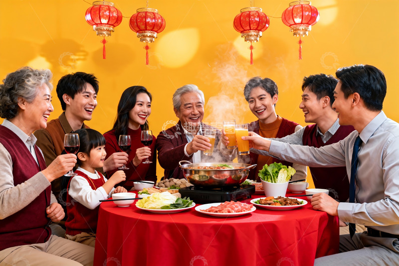 高清大图下载【趣麦麦图】家庭聚餐欢庆团圆时刻