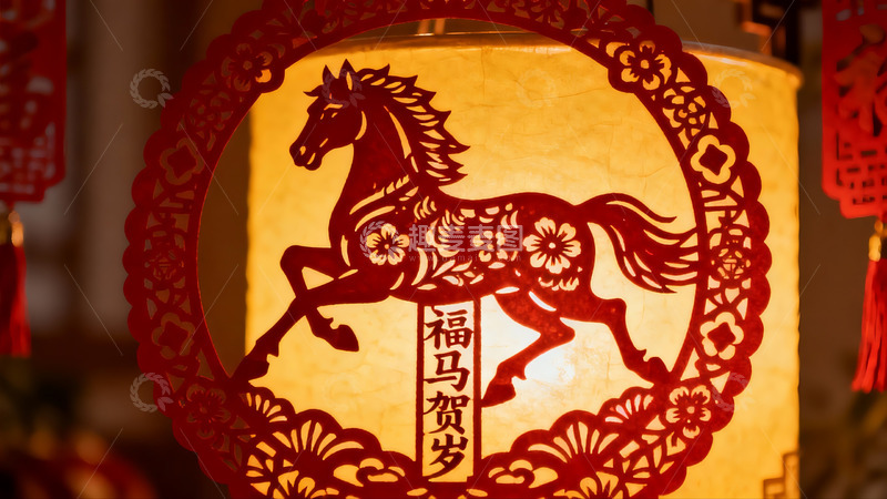 高清大图下载【趣麦麦图】剪纸马灯映衬节日氛围