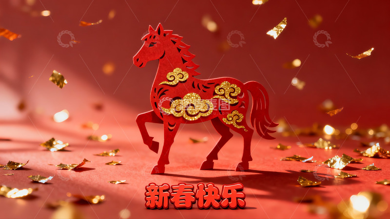 高清大图下载【趣麦麦图】红色剪纸马迎新春