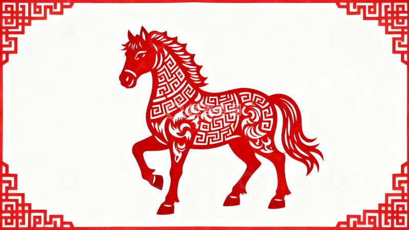 高清大图下载【趣麦麦图】红色剪纸马图案艺术设计