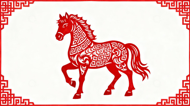红色剪纸马图案艺术设计
