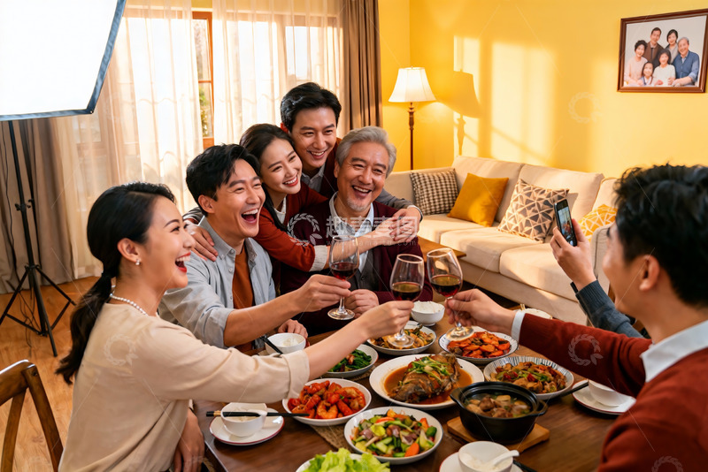 高清大图下载【趣麦麦图】家庭聚餐欢庆时刻