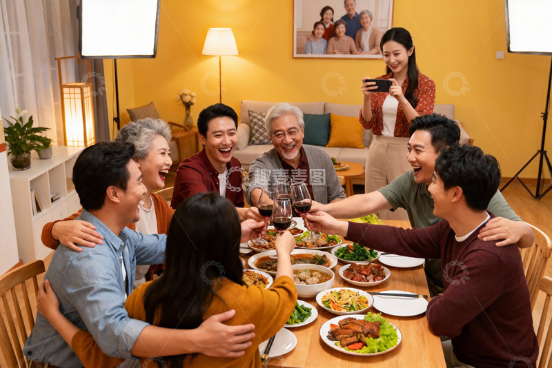 高清大图下载【趣麦麦图】家庭聚餐欢庆时刻