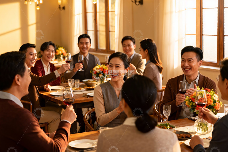 高清大图下载【趣麦麦图】多人聚餐欢庆举杯场景