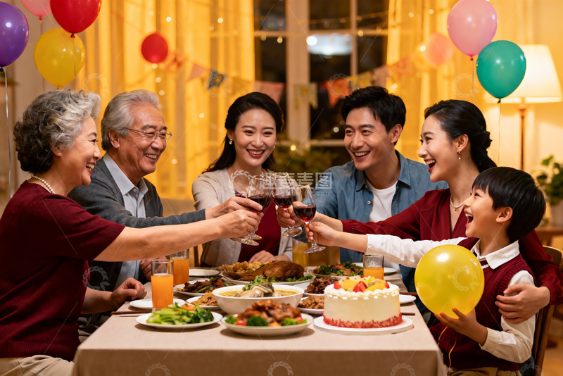 高清大图下载【趣麦麦图】家庭聚餐欢庆时刻