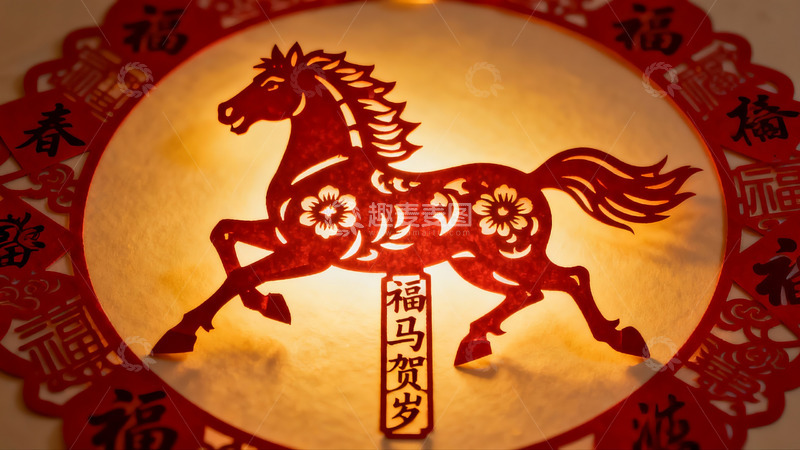 高清大图下载【趣麦麦图】红色剪纸马年装饰品