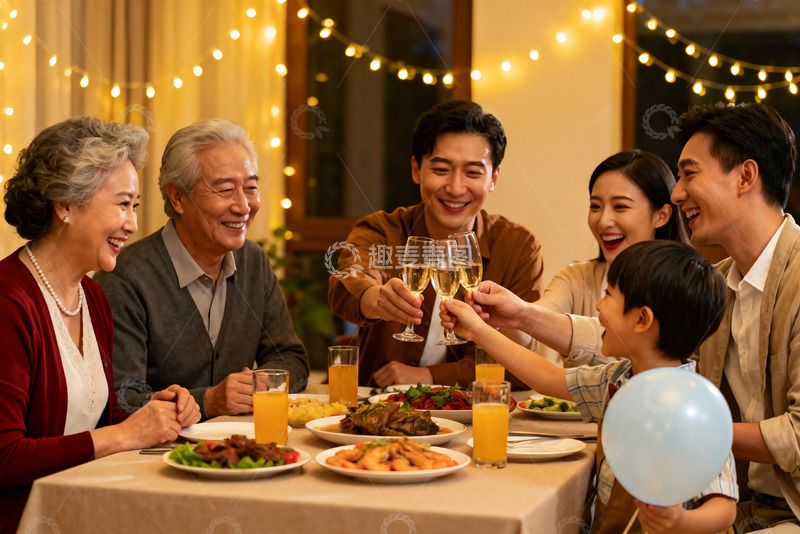 高清大图下载【趣麦麦图】温馨家庭聚餐欢庆时刻