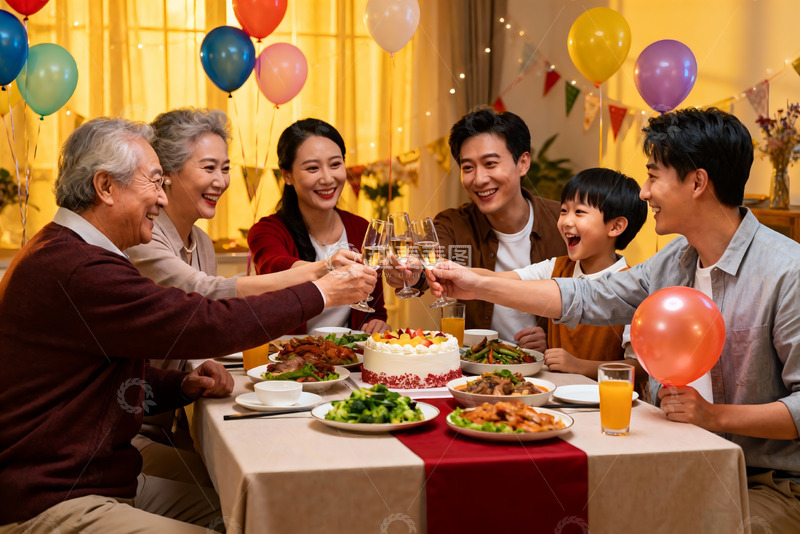 高清大图下载【趣麦麦图】家庭聚餐欢庆时刻