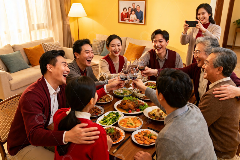 高清大图下载【趣麦麦图】家庭聚餐欢庆时刻