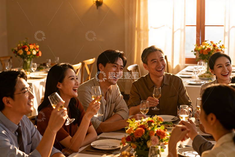 高清大图下载【趣麦麦图】温馨家庭聚餐欢笑场景