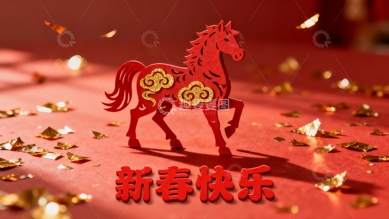 高清大图下载【趣麦麦图】红色剪纸马迎新春