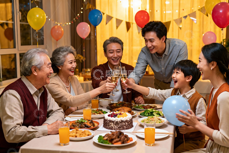 高清大图下载【趣麦麦图】家庭聚餐欢庆时刻