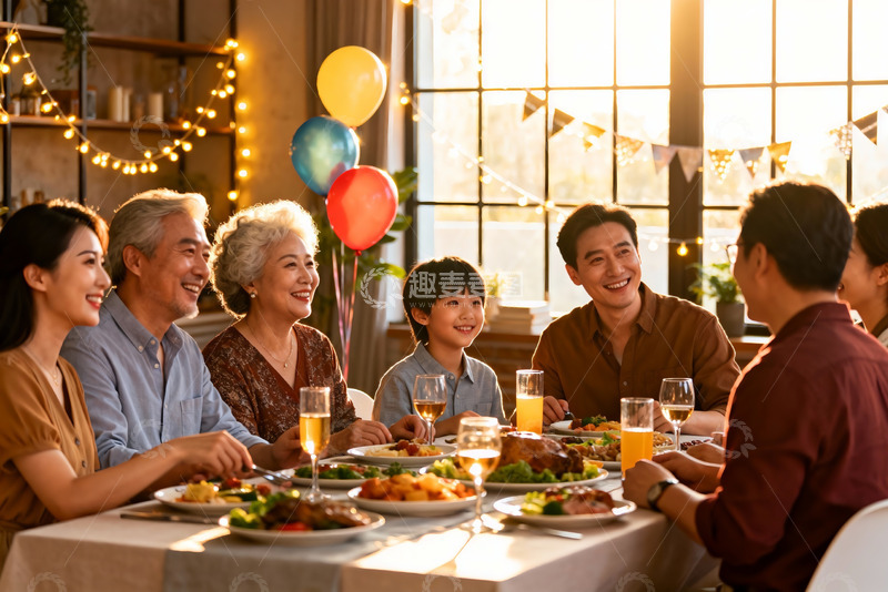 高清大图下载【趣麦麦图】温馨家庭聚餐欢庆时刻