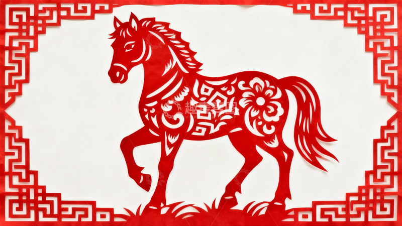 高清大图下载【趣麦麦图】红色剪纸马图案艺术作品