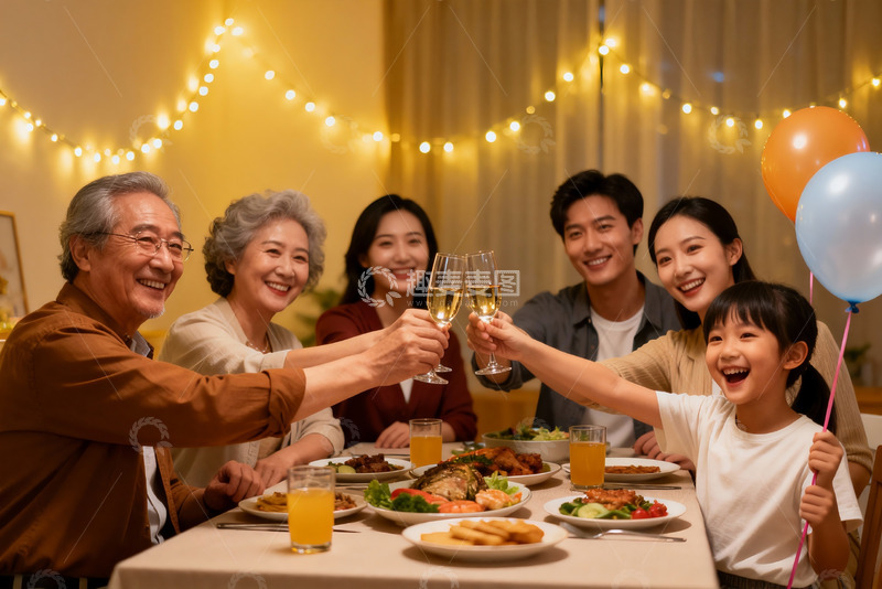 高清大图下载【趣麦麦图】家庭聚餐欢庆时刻