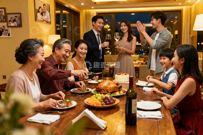 高清大图下载【趣麦麦图】家庭聚餐欢庆时刻