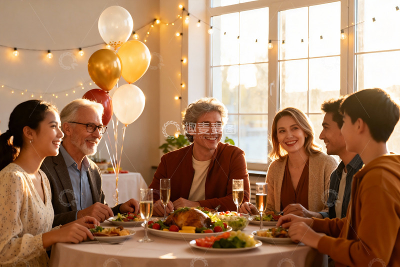 高清大图下载【趣麦麦图】家庭聚餐欢庆场景