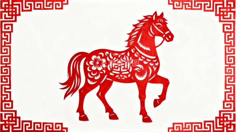 高清大图下载【趣麦麦图】红色剪纸马图案艺术展示