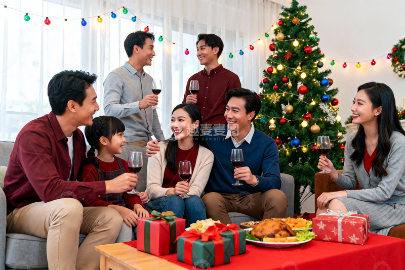 高清大图下载【趣麦麦图】圣诞家庭聚会欢庆时刻