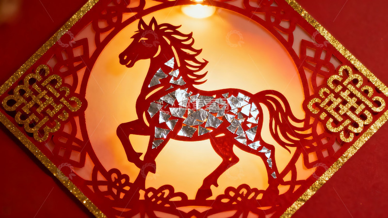 高清大图下载【趣麦麦图】红色剪纸马图案装饰品