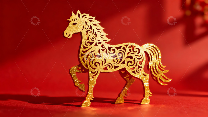高清大图下载【趣麦麦图】金色镂空马剪纸艺术作品
