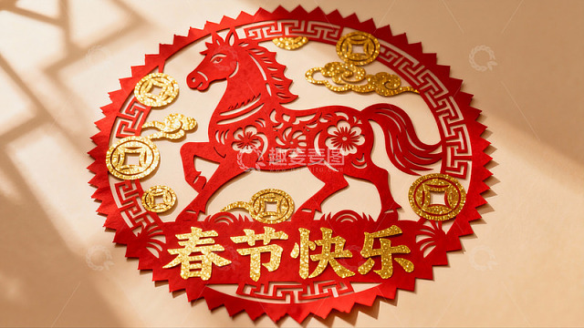 春节剪纸艺术展示马年祝福