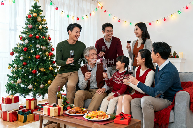 高清大图下载【趣麦麦图】圣诞家庭聚会欢庆温馨