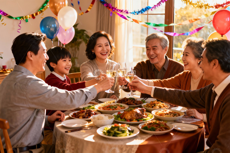 高清大图下载【趣麦麦图】家庭聚餐欢庆时刻