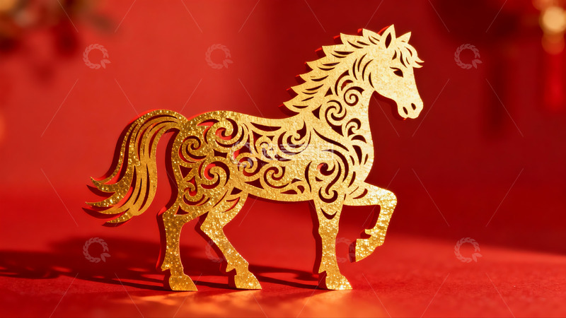 高清大图下载【趣麦麦图】金色剪纸马迎新年