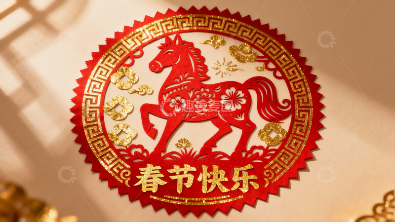 高清大图下载【趣麦麦图】春节剪纸马年装饰