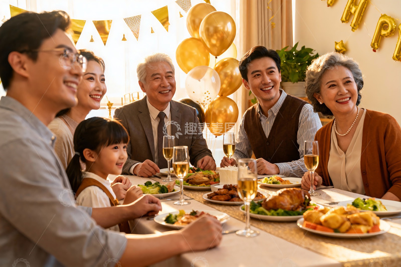 高清大图下载【趣麦麦图】家庭聚餐欢庆时刻