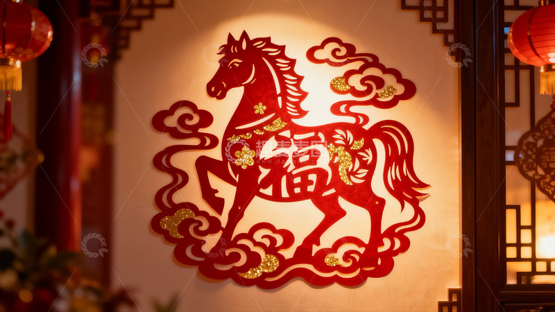 高清大图下载【趣麦麦图】春节剪纸装饰马年福字