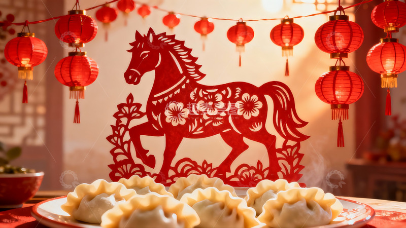 高清大图下载【趣麦麦图】春节剪纸与饺子装饰场景