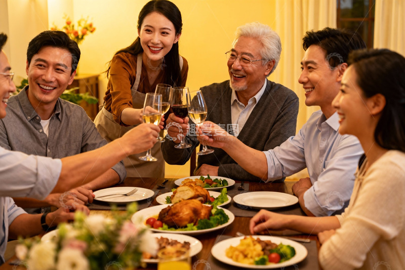 高清大图下载【趣麦麦图】家庭聚餐欢庆时刻