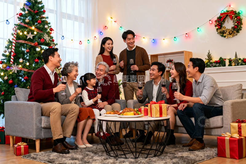 高清大图下载【趣麦麦图】圣诞家庭聚会欢庆温馨